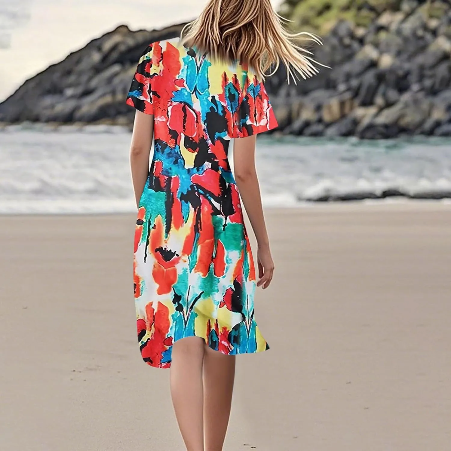 2025 Summer Dresses for Womencasualflowyelegant Wedding Dress Ruffle Short Sleeve Floral Dresses Midi Chiffon Dress