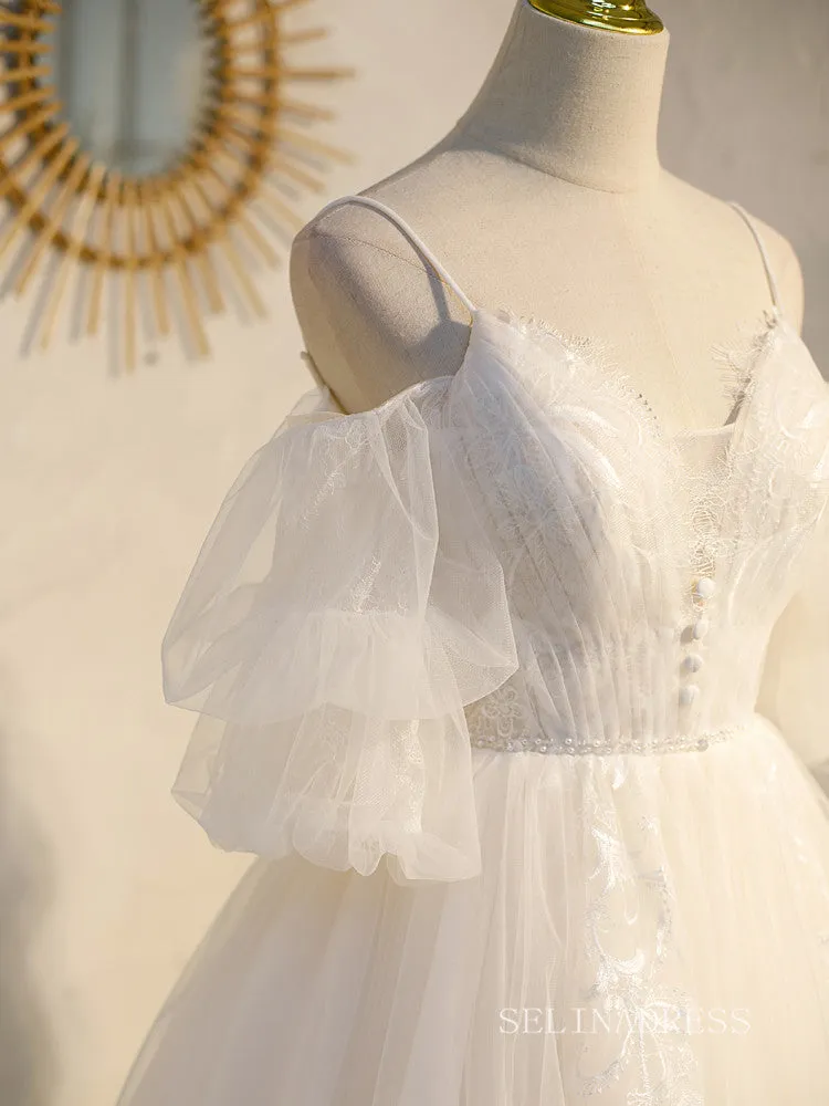 A-line Spaghetti Straps White Cute Homecoming Dress Lace Short Prom Dresses EDS013