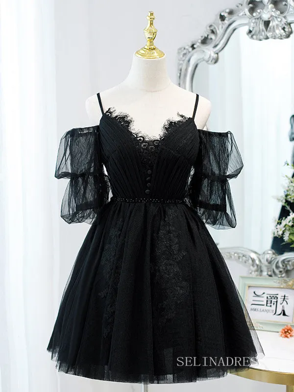 A-line Spaghetti Straps White Cute Homecoming Dress Lace Short Prom Dresses EDS013