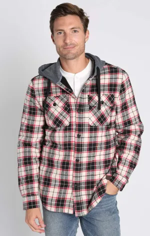 Black Flannel Hooded Shirt Jacket