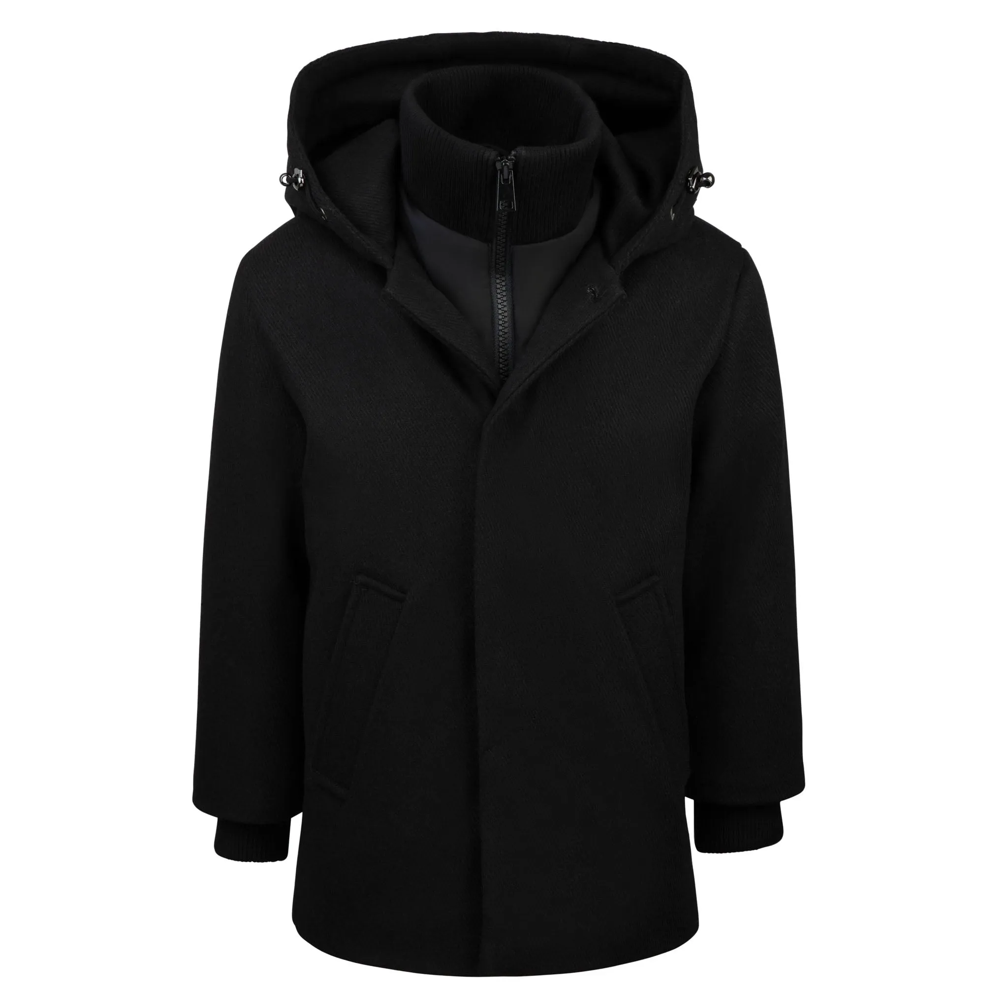 coat wool down filled with pockets and hood - black