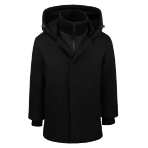 coat wool down filled with pockets and hood - black