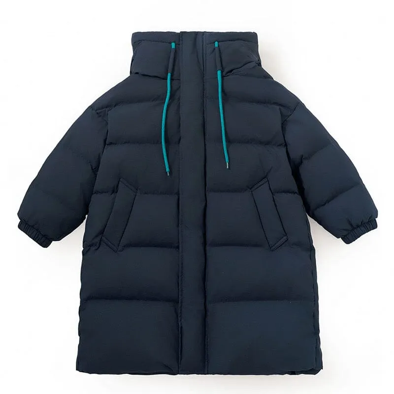 Contrast Color Drawstring Winter Long Down Coat