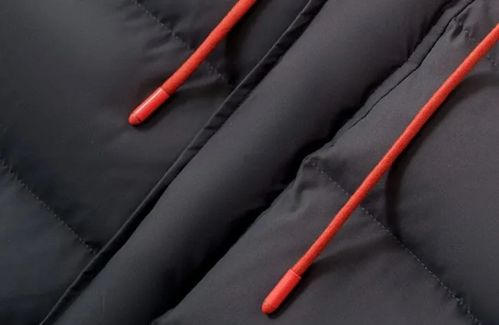 Contrast Color Drawstring Winter Long Down Coat