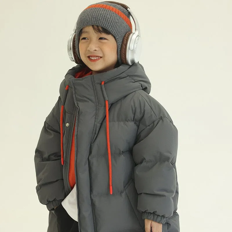 Contrast Color Drawstring Winter Long Down Coat