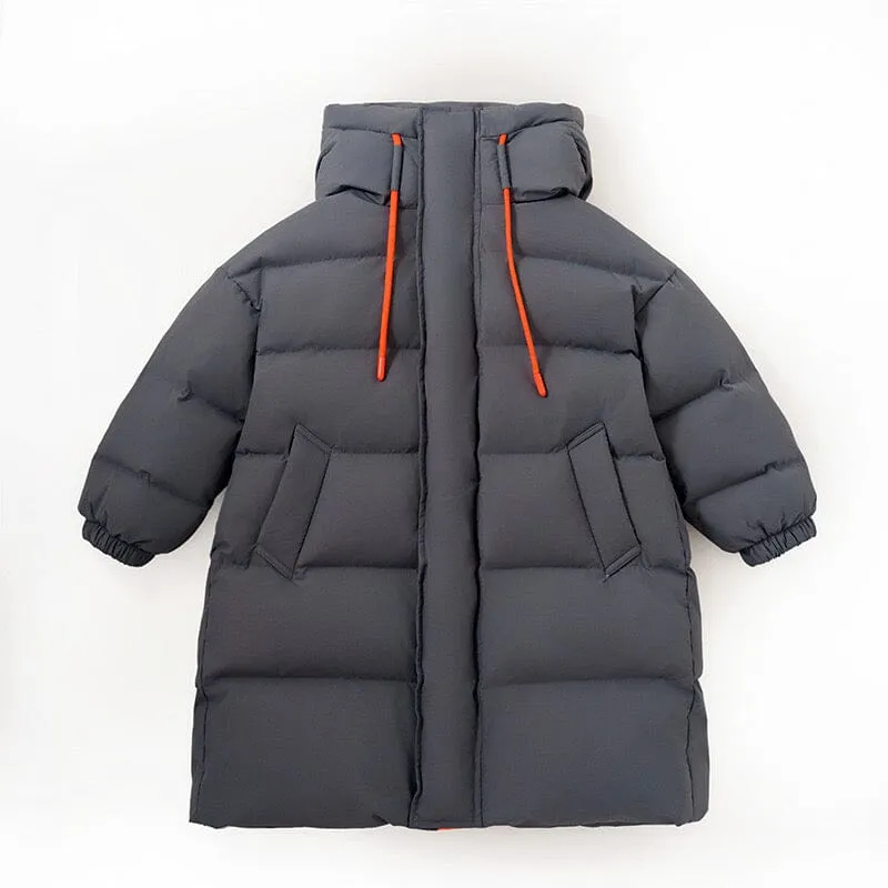 Contrast Color Drawstring Winter Long Down Coat