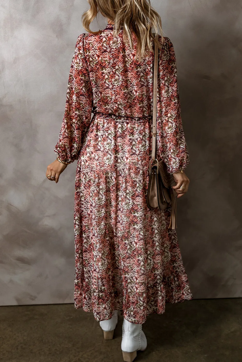 Floral Print V-Neck Midi Dress