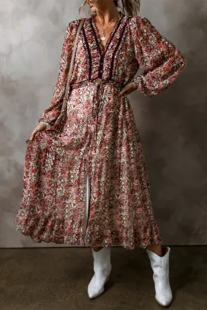 Floral Print V-Neck Midi Dress