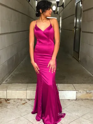 Mermaid Spaghetti Straps Hot Pink Cheap Prom Dresses lpk566