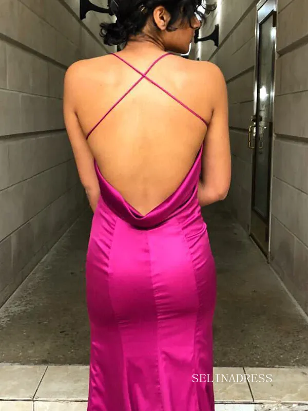 Mermaid Spaghetti Straps Hot Pink Cheap Prom Dresses lpk566