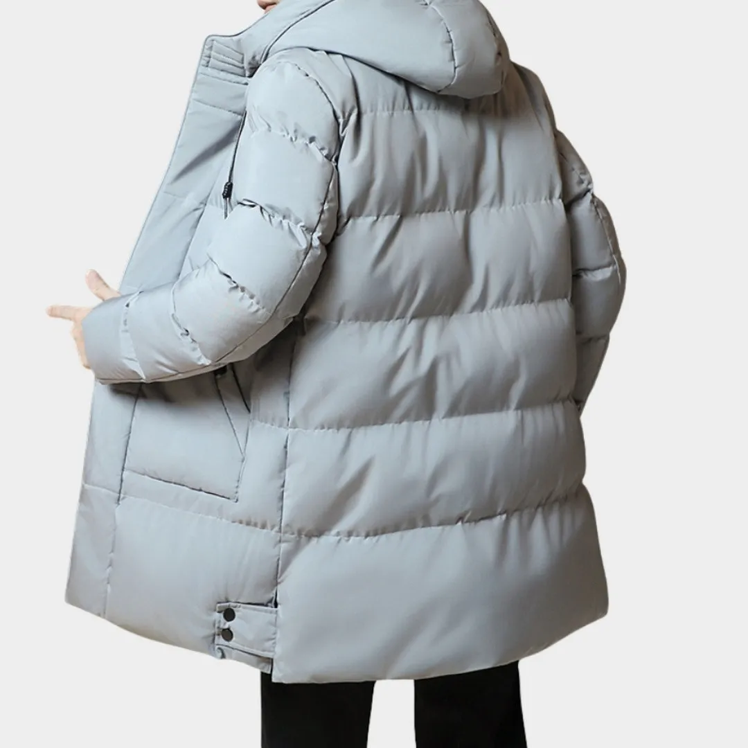 New Winter Men's Long Coat - Down Cotton, Thickened Warm Korean Style, Youth Fashion, Grey, Black, Army Green