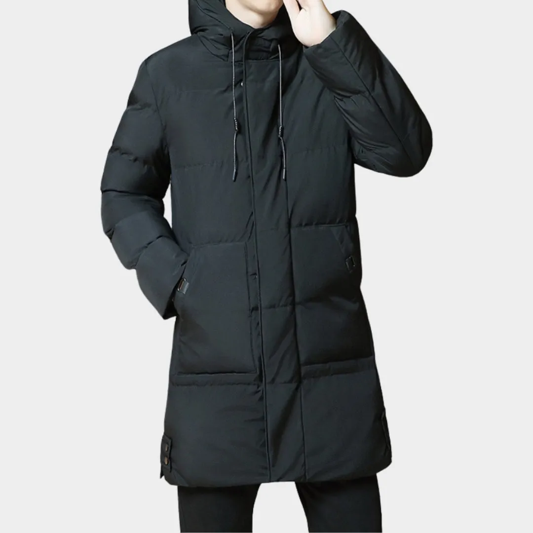 New Winter Men's Long Coat - Down Cotton, Thickened Warm Korean Style, Youth Fashion, Grey, Black, Army Green