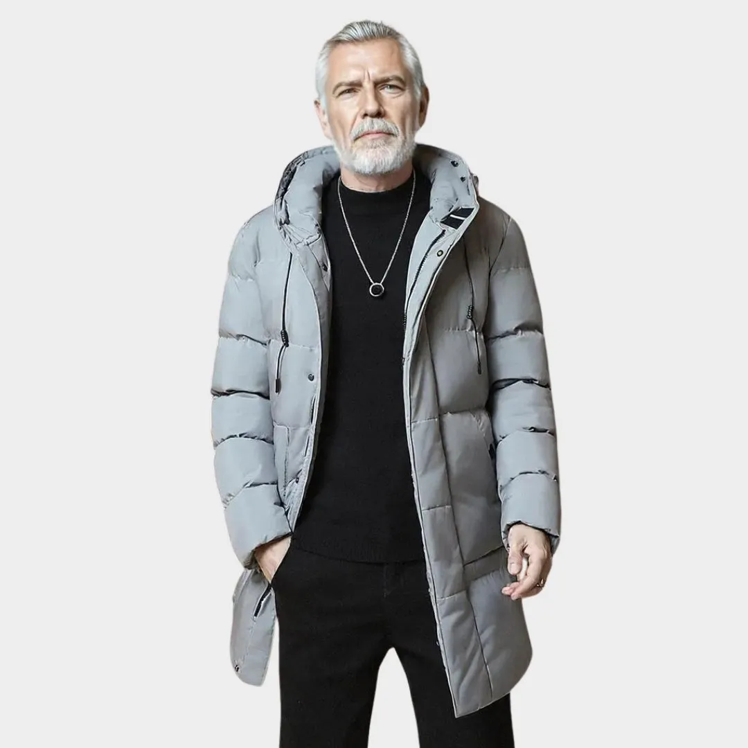 New Winter Men's Long Coat - Down Cotton, Thickened Warm Korean Style, Youth Fashion, Grey, Black, Army Green