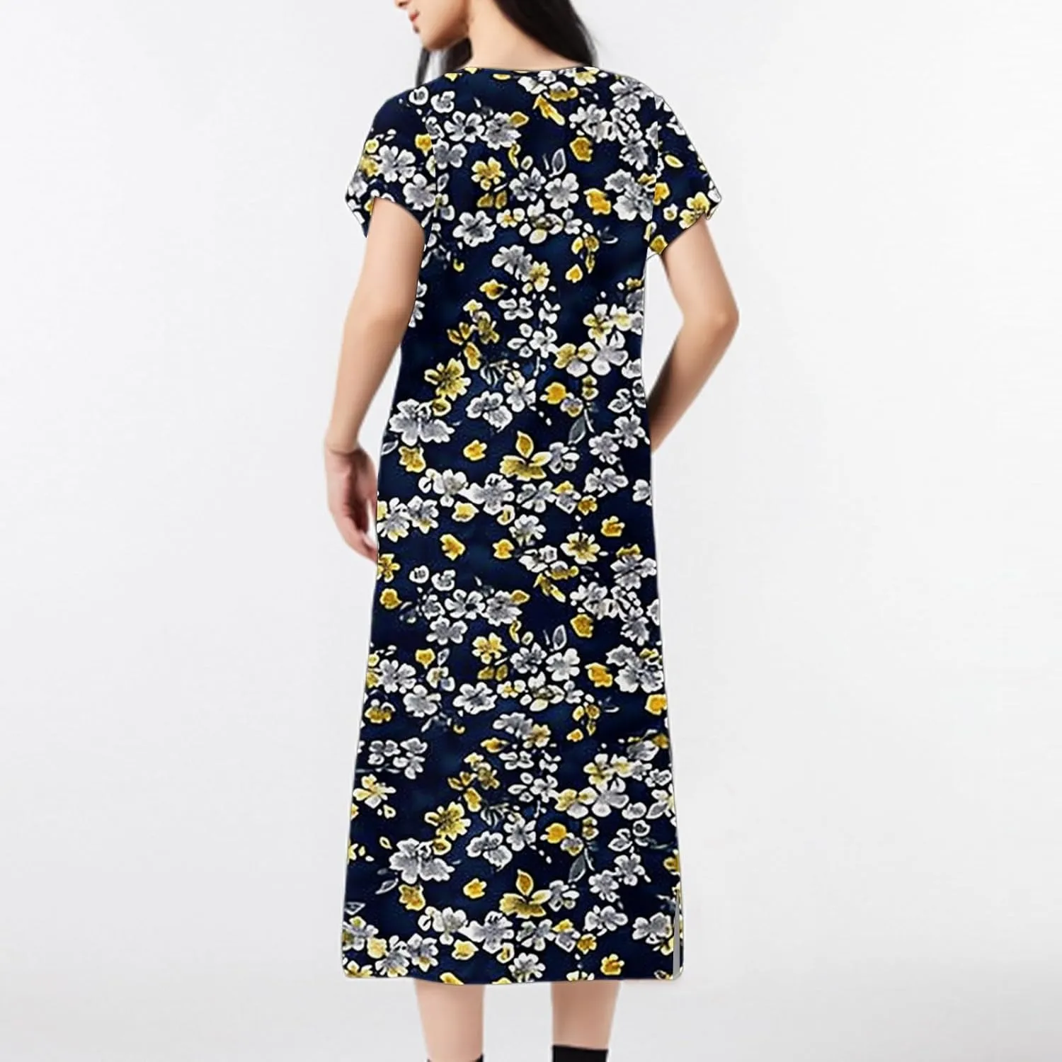 Spring Dresses for Women 2025 Midi Short Sleeve A Line Dress Loose Flowy T Shirt Dresses Beach Dress with Pockets