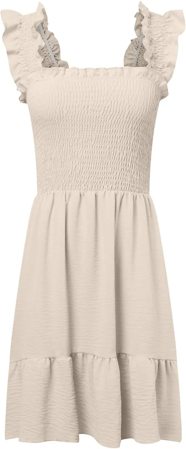 Summer Babydoll Dresses for Women 2025 Vacation Cute Ruffle Cap Sleeve V-Neck Flowy Swing Mini Dress Sundress