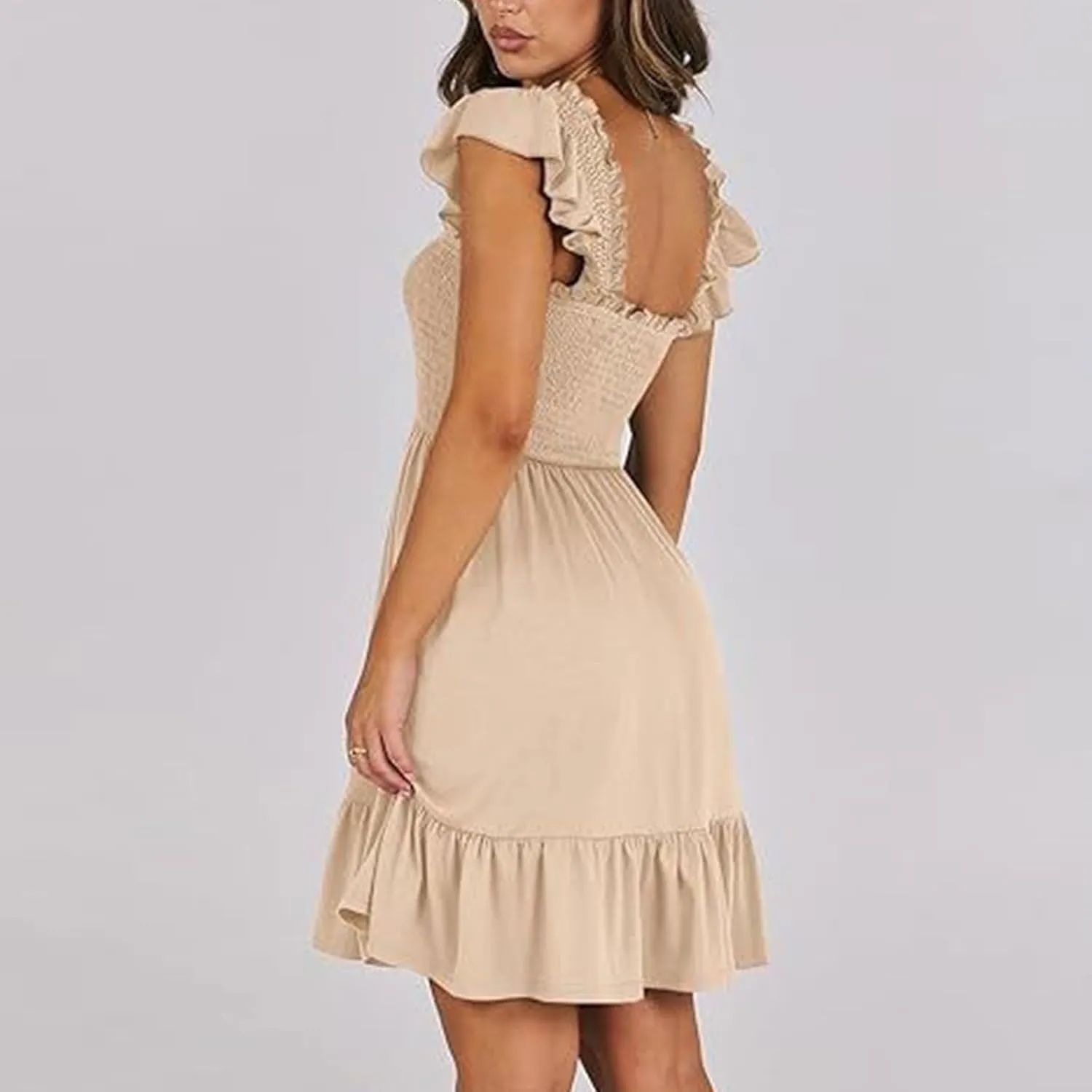 Summer Babydoll Dresses for Women 2025 Vacation Cute Ruffle Cap Sleeve V-Neck Flowy Swing Mini Dress Sundress