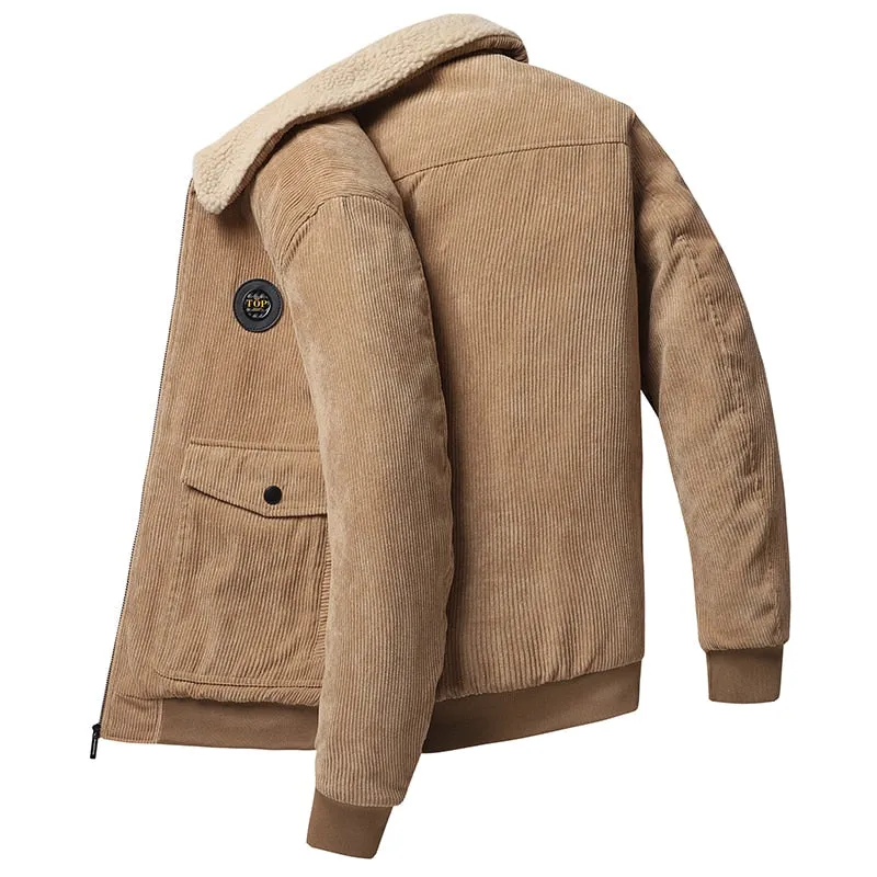 West Louis Warm Fur Collar Corduroy Coat
