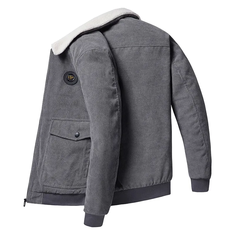 West Louis Warm Fur Collar Corduroy Coat