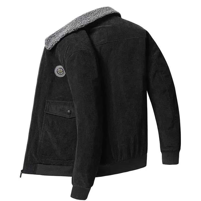 West Louis Warm Fur Collar Corduroy Coat