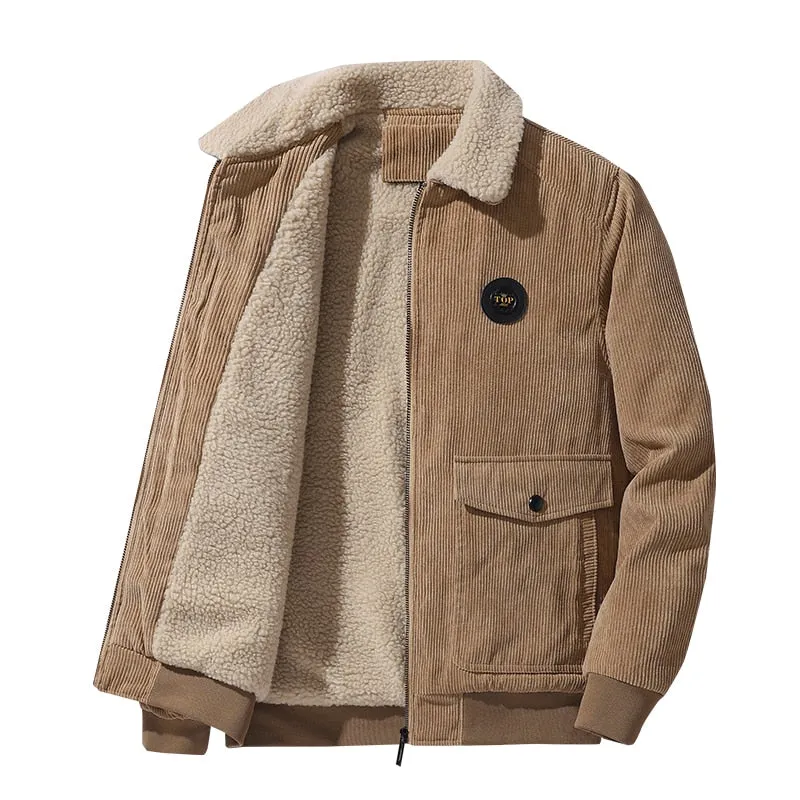 West Louis Warm Fur Collar Corduroy Coat