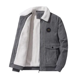 West Louis Warm Fur Collar Corduroy Coat