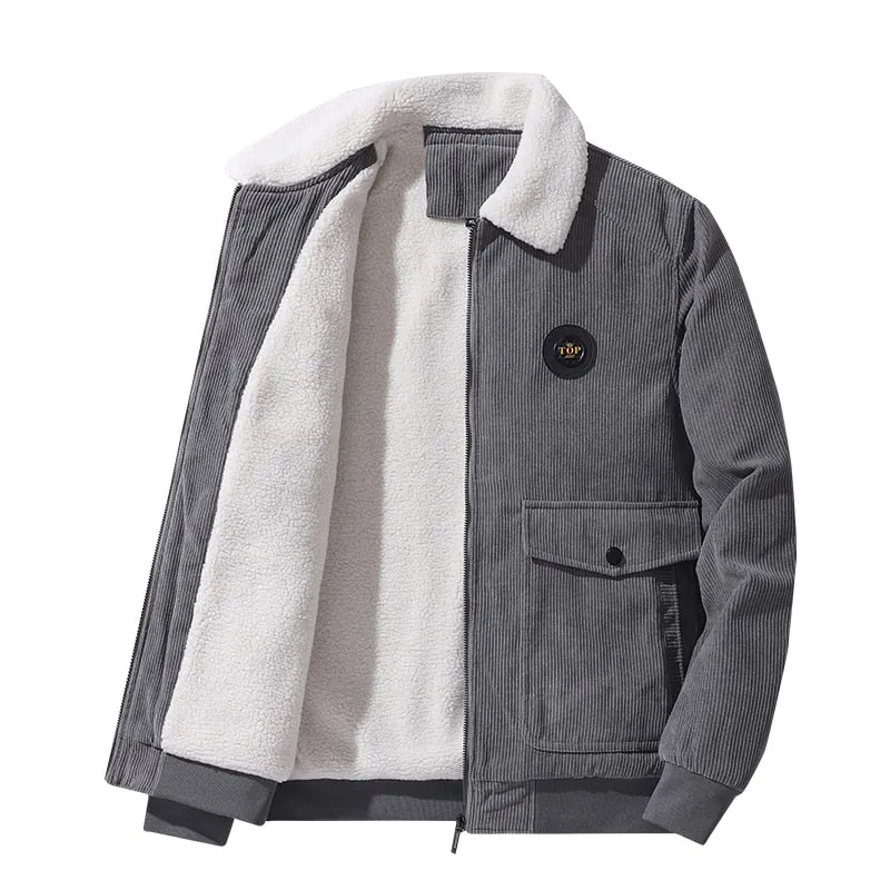 West Louis Warm Fur Collar Corduroy Coat