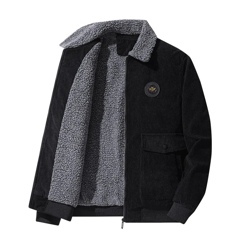 West Louis Warm Fur Collar Corduroy Coat