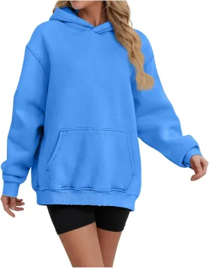 Womens Oversized Hoodies Causal Long Sleeve Fleece Hooded Sweatshirt Comfy Solid Color Pullover Tops Fall Outfits